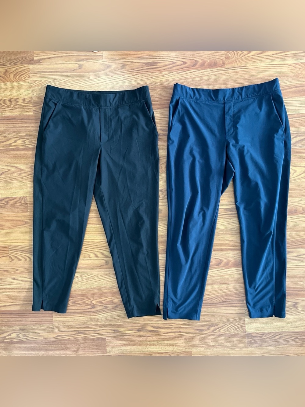 2 pairs Athleta 12 Brooklyn Ankle pants blue black zip back pockets